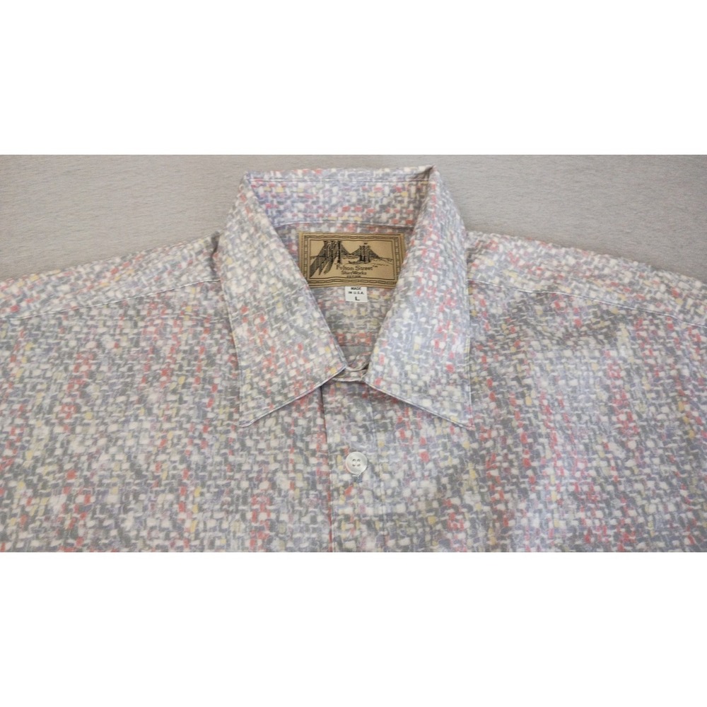 Men's Vintage Fulton Street Shirt Works Short Sleeve, Lightweight Gray‎ Sz L